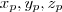 x_p, y_p, z_p\,